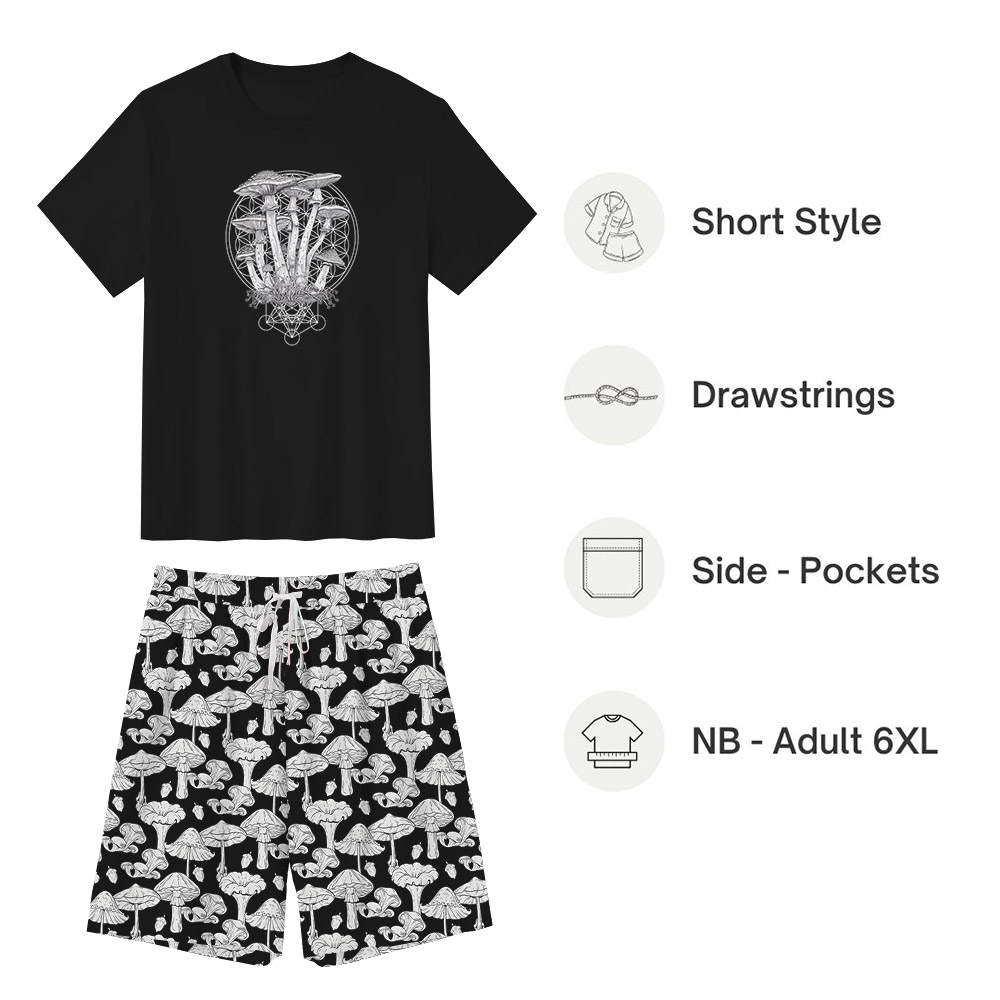 Mushroom Theme PJ Sets For Men Women Black Mushroom Theme PJ Sets For Men Women Black
