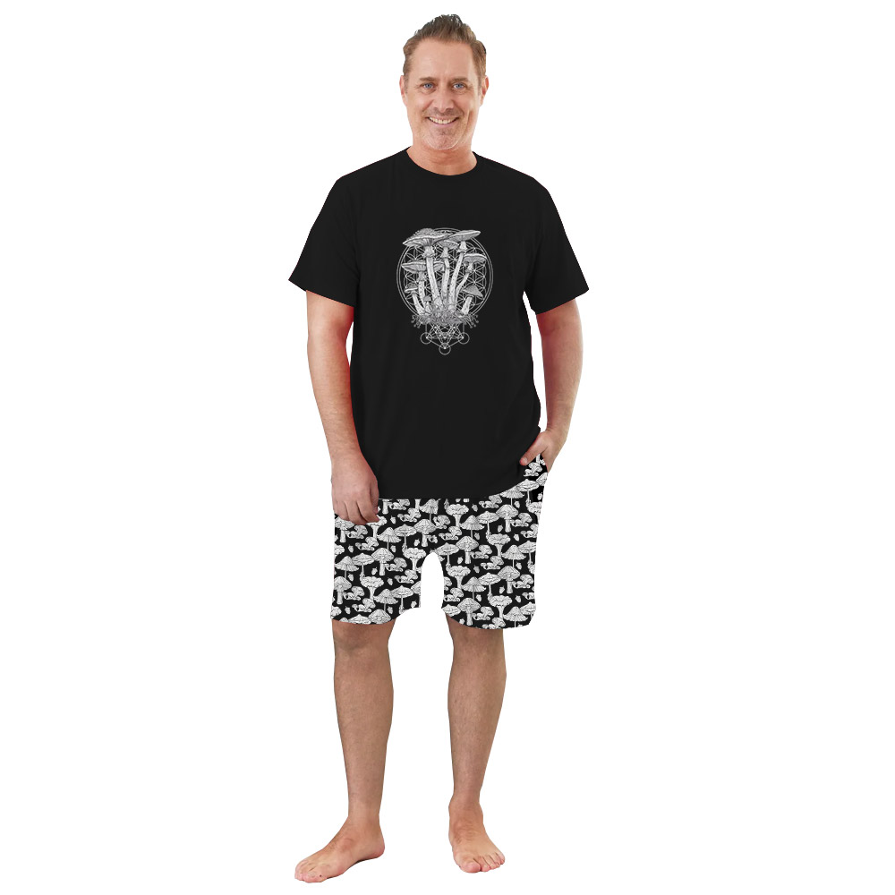 Mushroom Theme PJ Sets For Men Women Black Mushroom Theme PJ Sets For Men Women Black