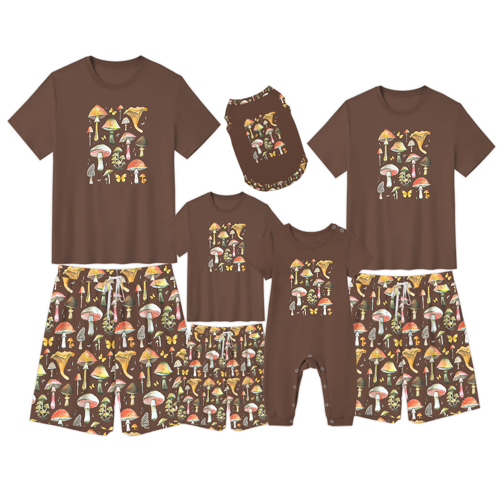 Cute Matching Mushroom Pajama Sets Brown Cute Matching Mushroom Pajama Sets Brown