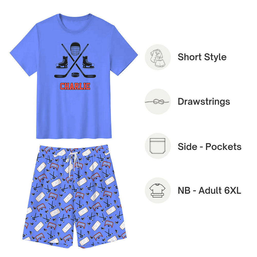 Fun Hockey Theme Short Pajama Sets Fun Hockey Theme Short Pajama Sets