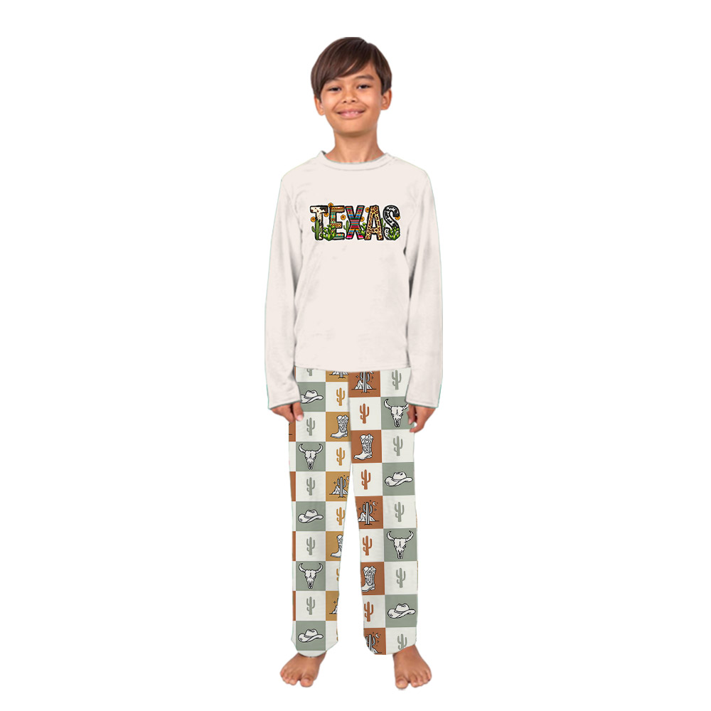 Texas Themed Pajama Sets Plaid Beige Texas Themed Pajama Sets Plaid Beige