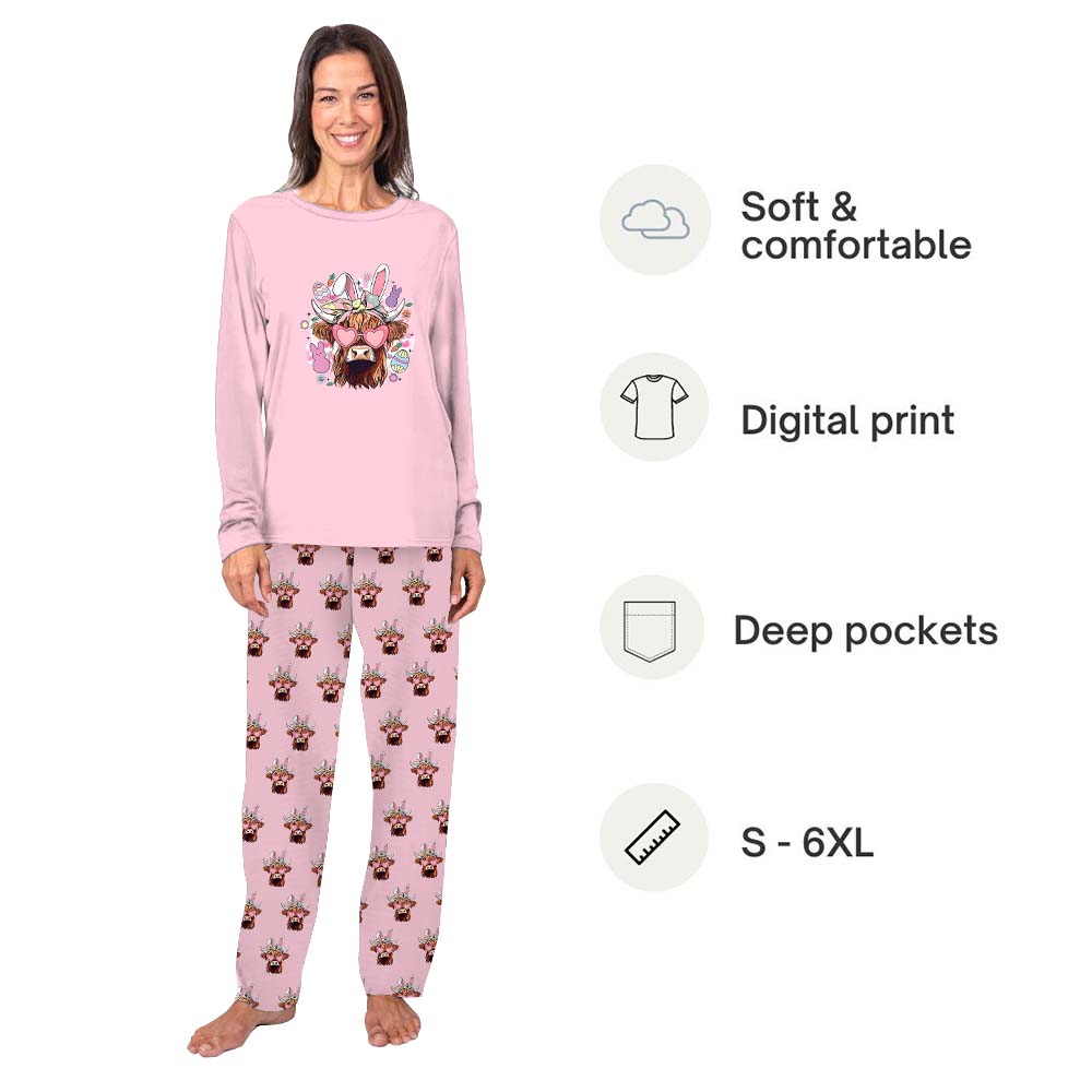 Cow Easter Pajamas For Adults and Kids Pink Cow Easter Pajamas For Adults and Kids Pink