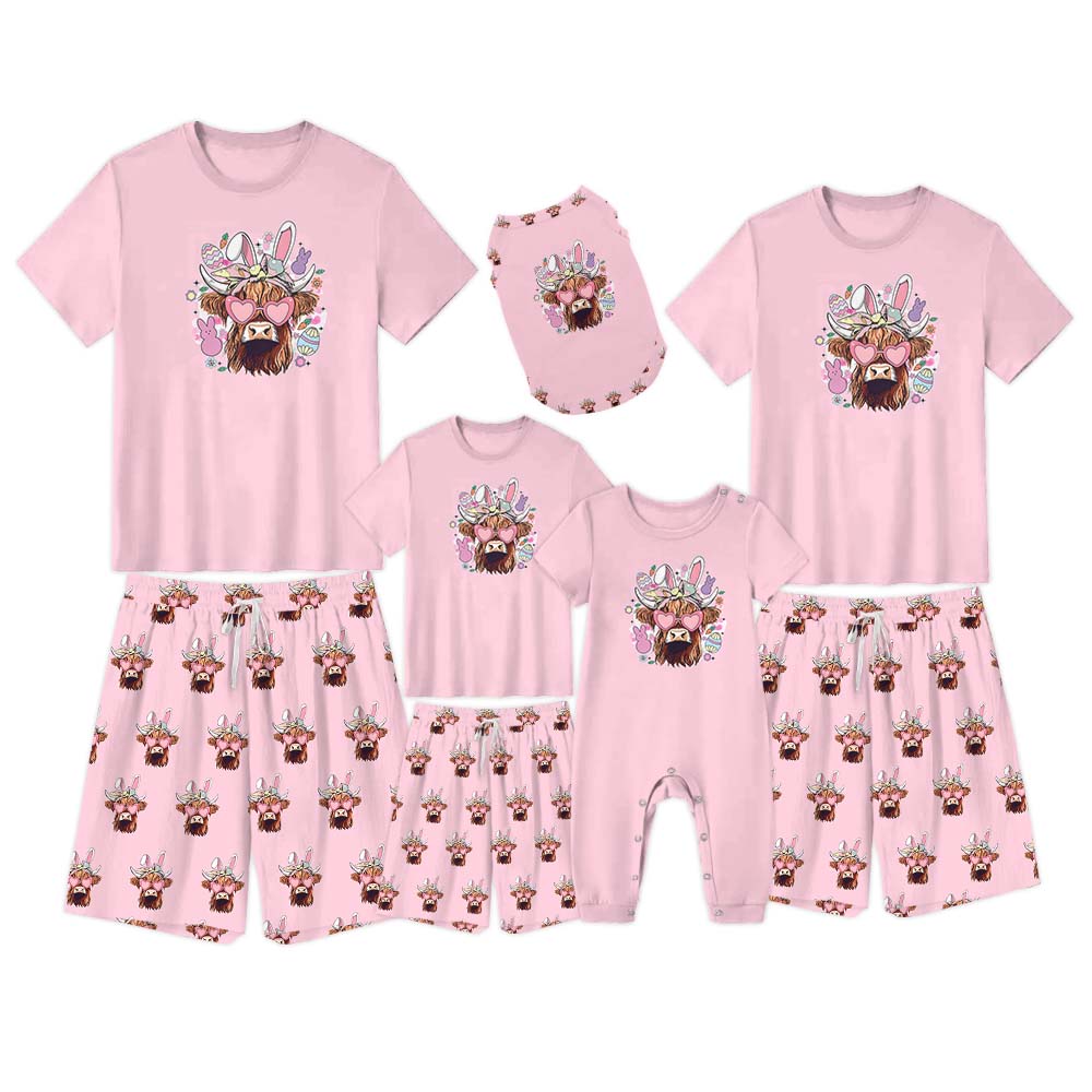 Cow Easter Pajamas For Adults Short Sleeves