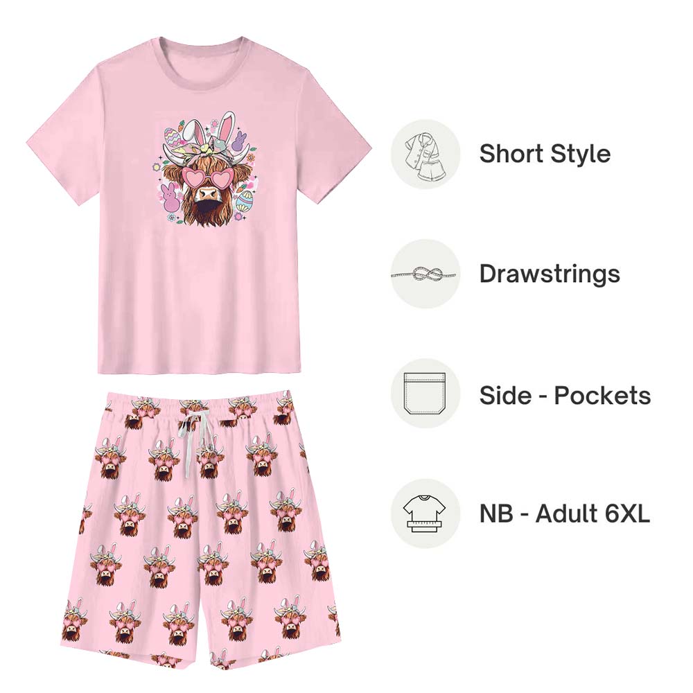 Cow Easter Pajamas For Adults Short Sleeves