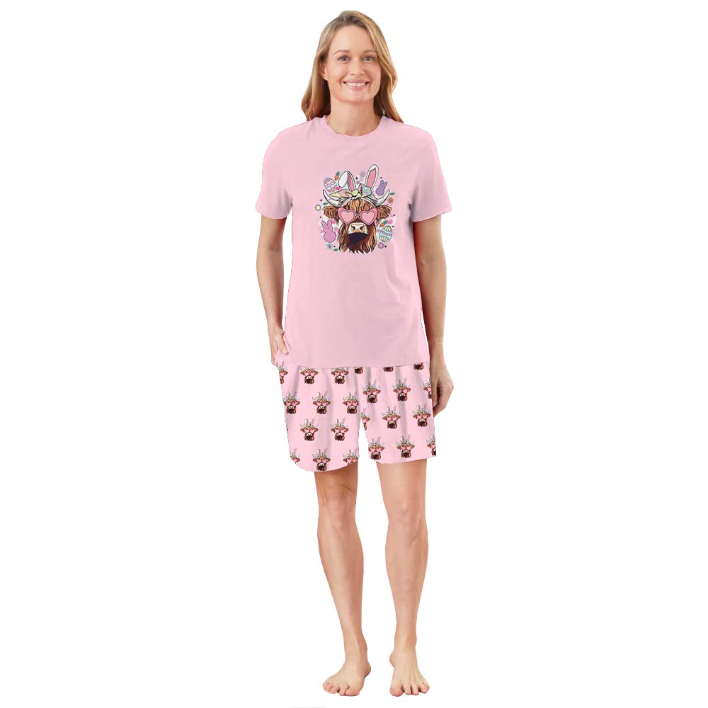Cow Easter Pajamas For Adults Short Sleeves