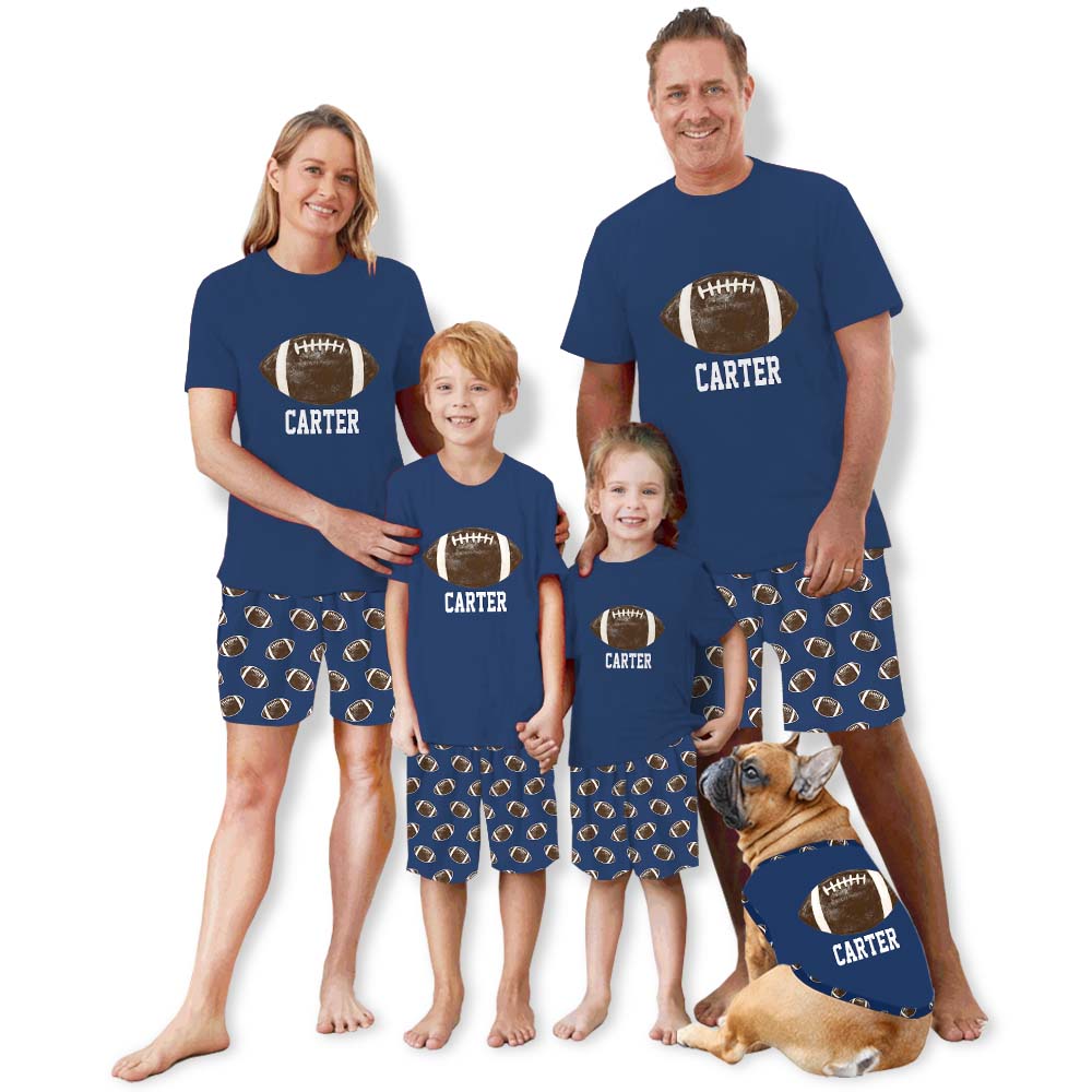 Personalized Football Matching Family Pajamas With Dogs Short Sleeves