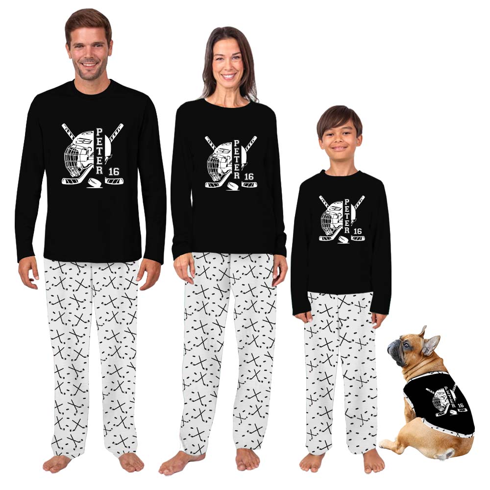 Personalized Name Hockey Themed Owner And Dog Pajamas Personalized Name Hockey Themed Owner And Dog Pajamas