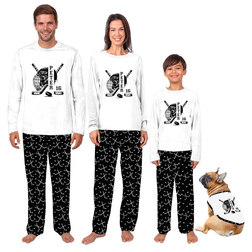 Custom Hockey Player Family PJs With Dog