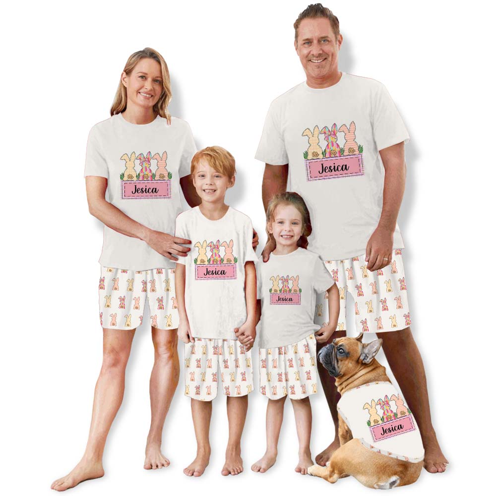 Cute Easter Bunny With Name Pajamas For Adults Short Sleeves Cute Easter Bunny With Name Pajamas For Adults Short Sleeves
