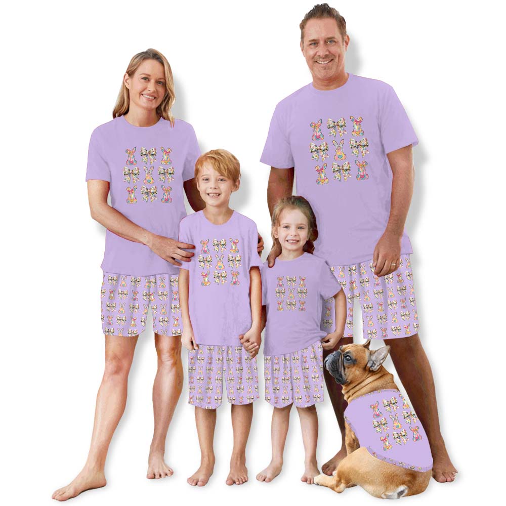 Cute Egg Hunt Bunny Easter Pajamas For Adults Short Sleeves Cute Egg Hunt Bunny Easter Pajamas For Adults Short Sleeves