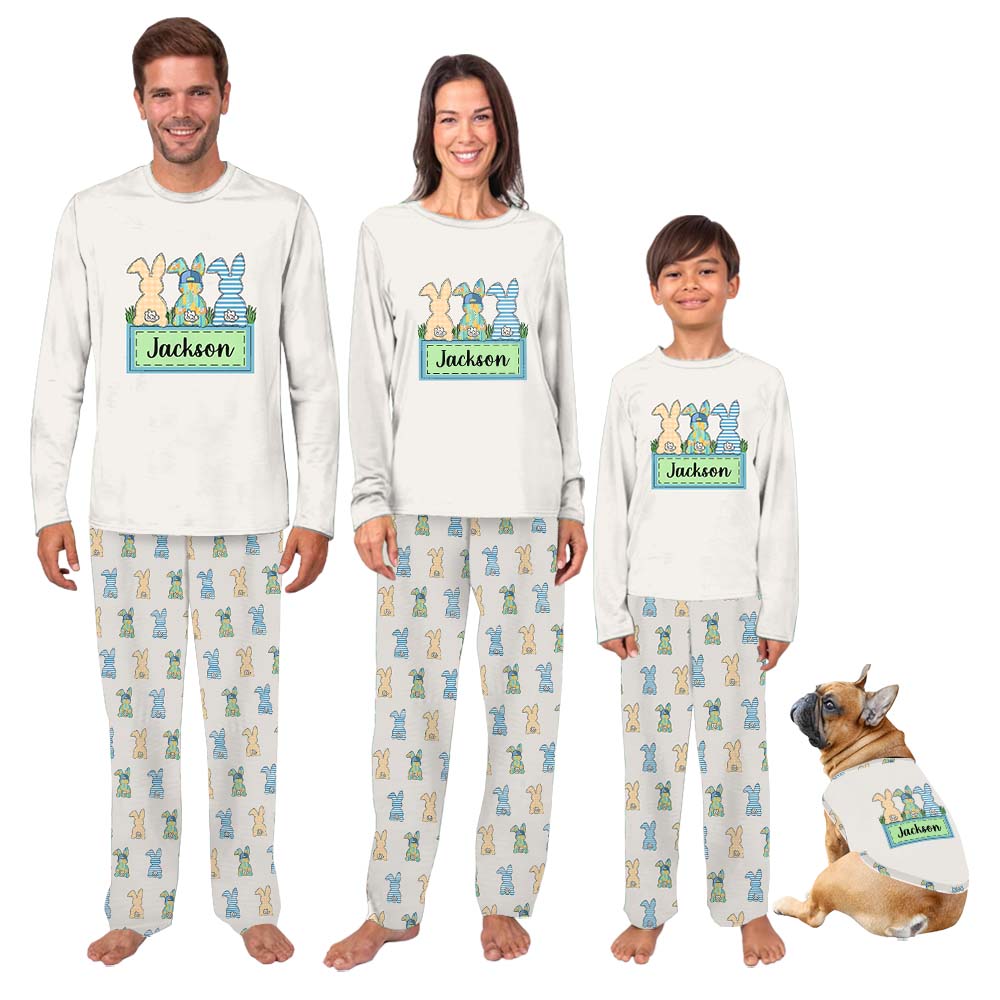 Custom Name Bunny Family Dog And Owner Matching Easter Pajamas Custom Name Bunny Family Dog And Owner Matching Easter Pajamas
