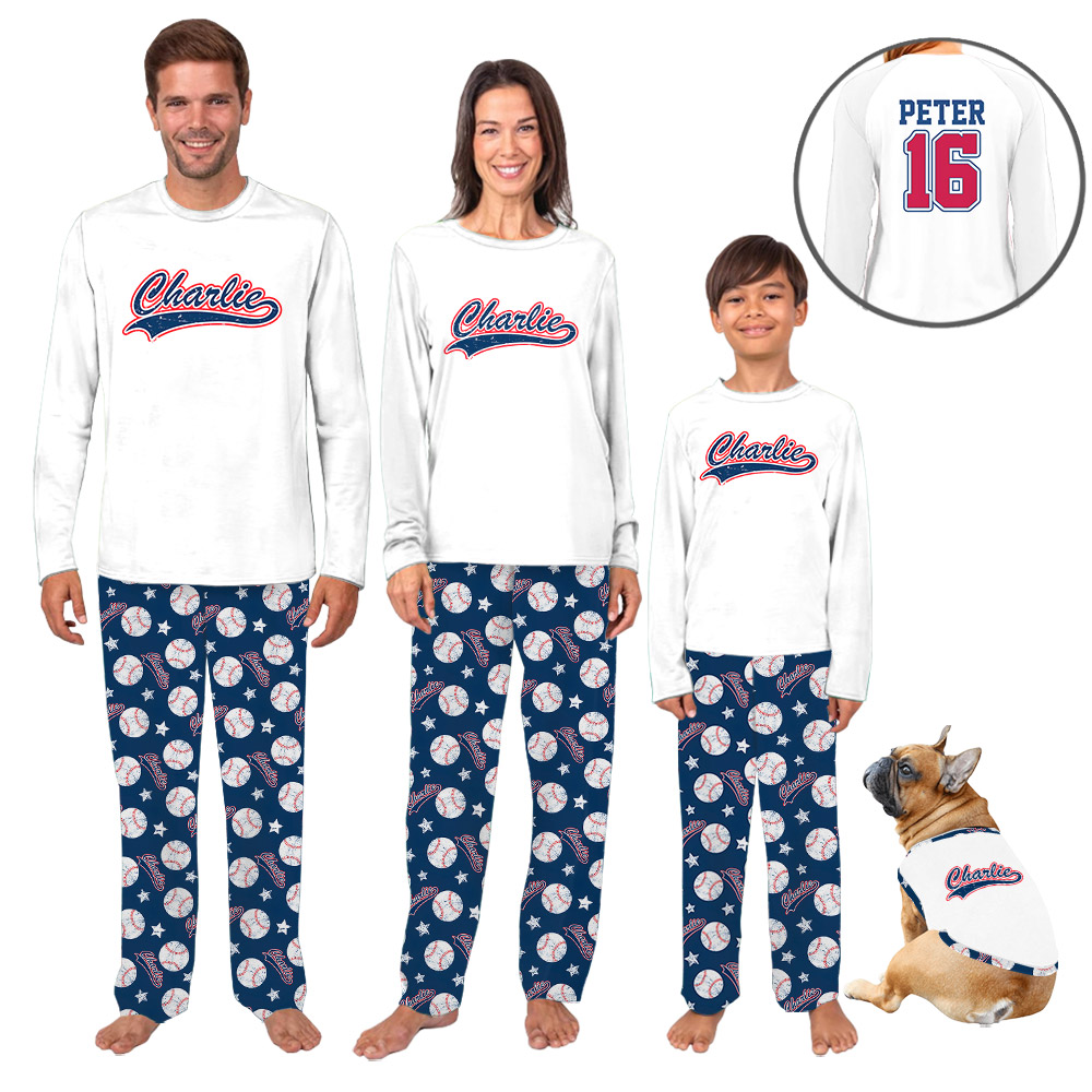 Personalized Matching Baseball Family PJs Front And Back Personalized Matching Baseball Family PJs Front And Back