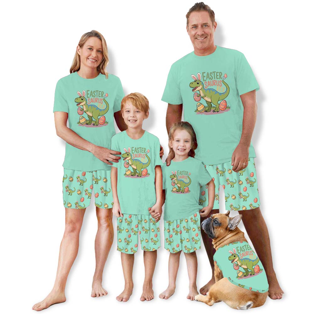 Lovely Dinosaur Easter Pajamas Short Sets Green Lovely Dinosaur Easter Pajamas Short Sets Green