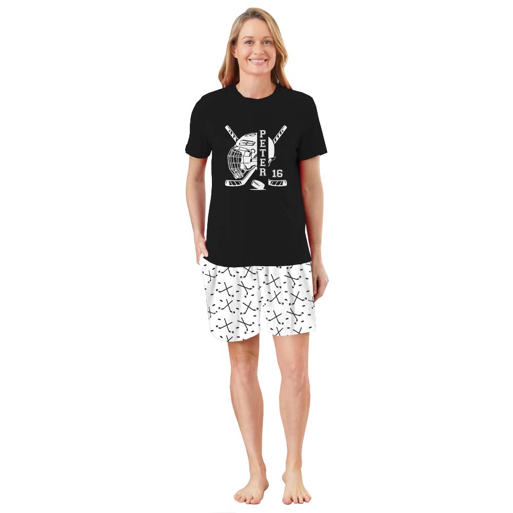 Custom Hockey With Name Short Sleeve Pajama Set Custom Hockey With Name Short Sleeve Pajama Set