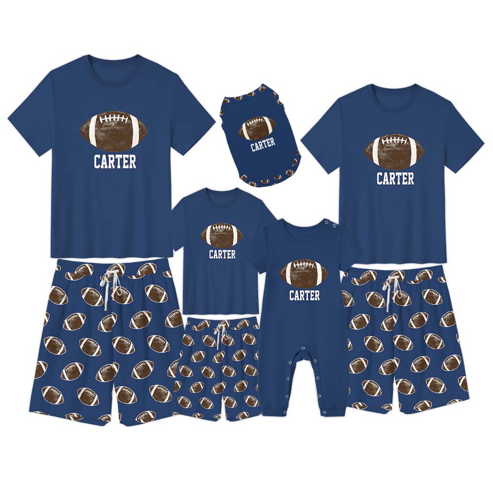 Personalized Football Matching Family Pajamas With Dogs Short Sleeves