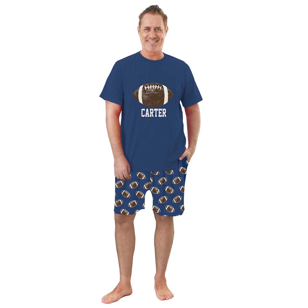 Personalized Football Matching Family Pajamas With Dogs Short Sleeves