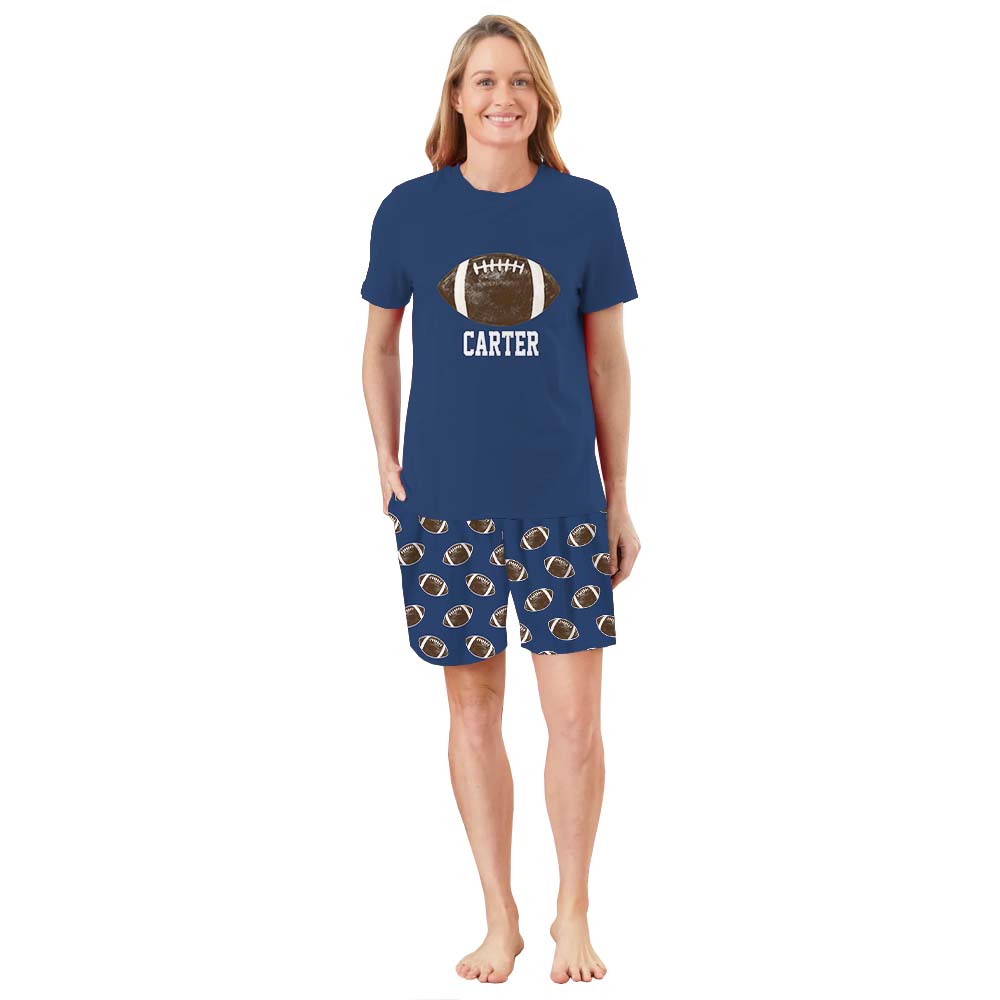 Personalized Football Matching Family Pajamas With Dogs Short Sleeves