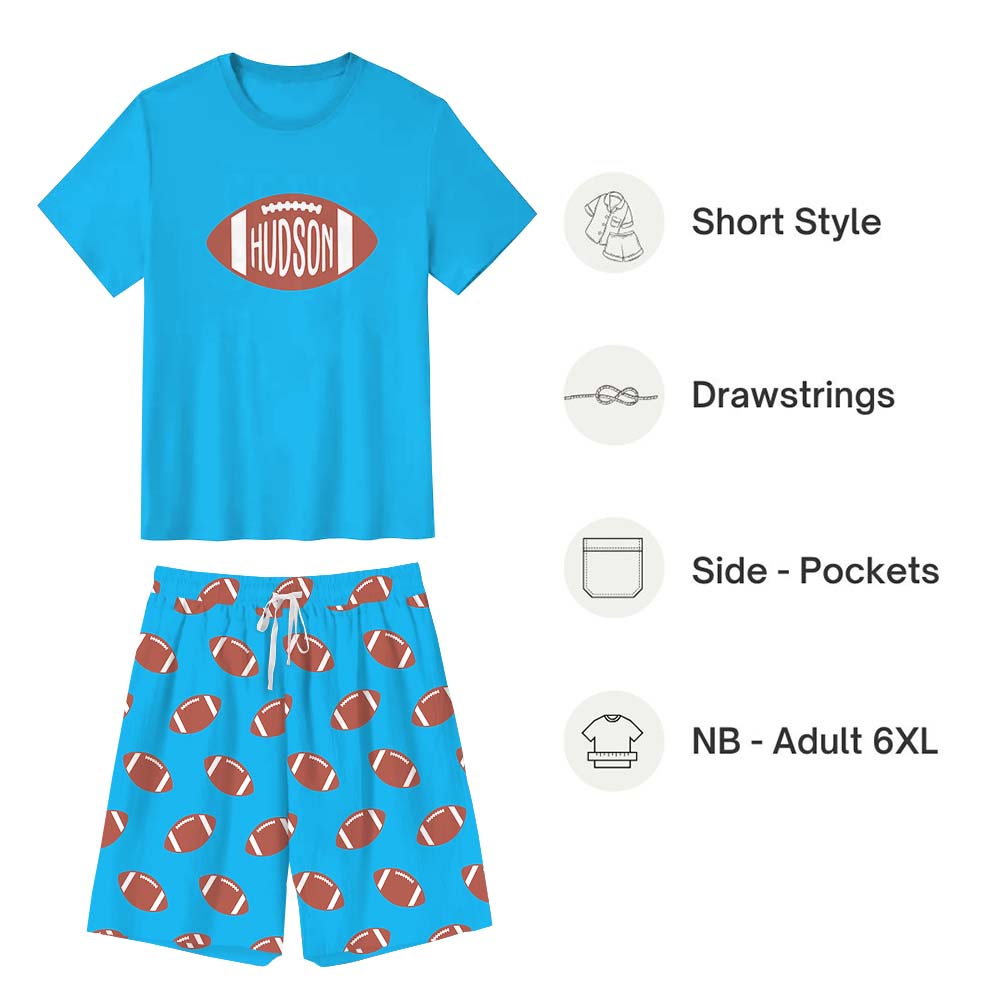 Customized Football Jammies Matching Short Sleeves Blue Customized Football Jammies Matching Short Sleeves Blue