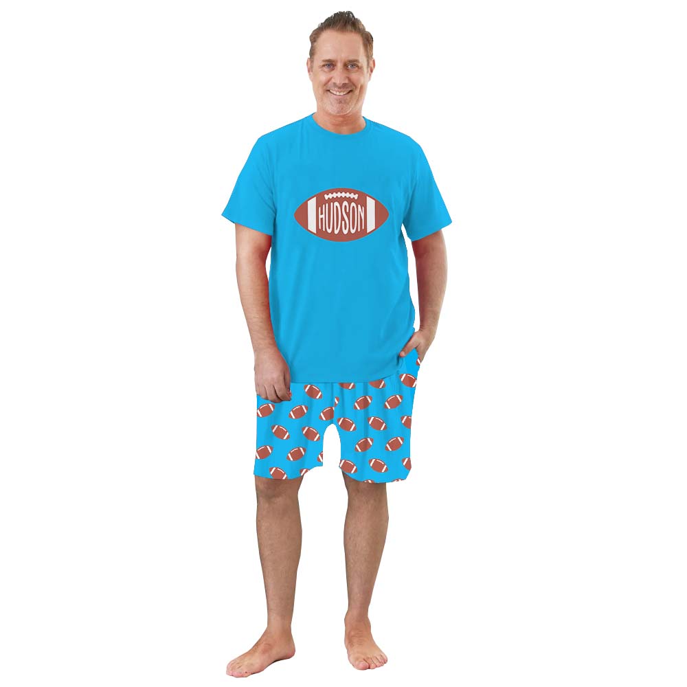 Customized Football Jammies Matching Short Sleeves Blue Customized Football Jammies Matching Short Sleeves Blue