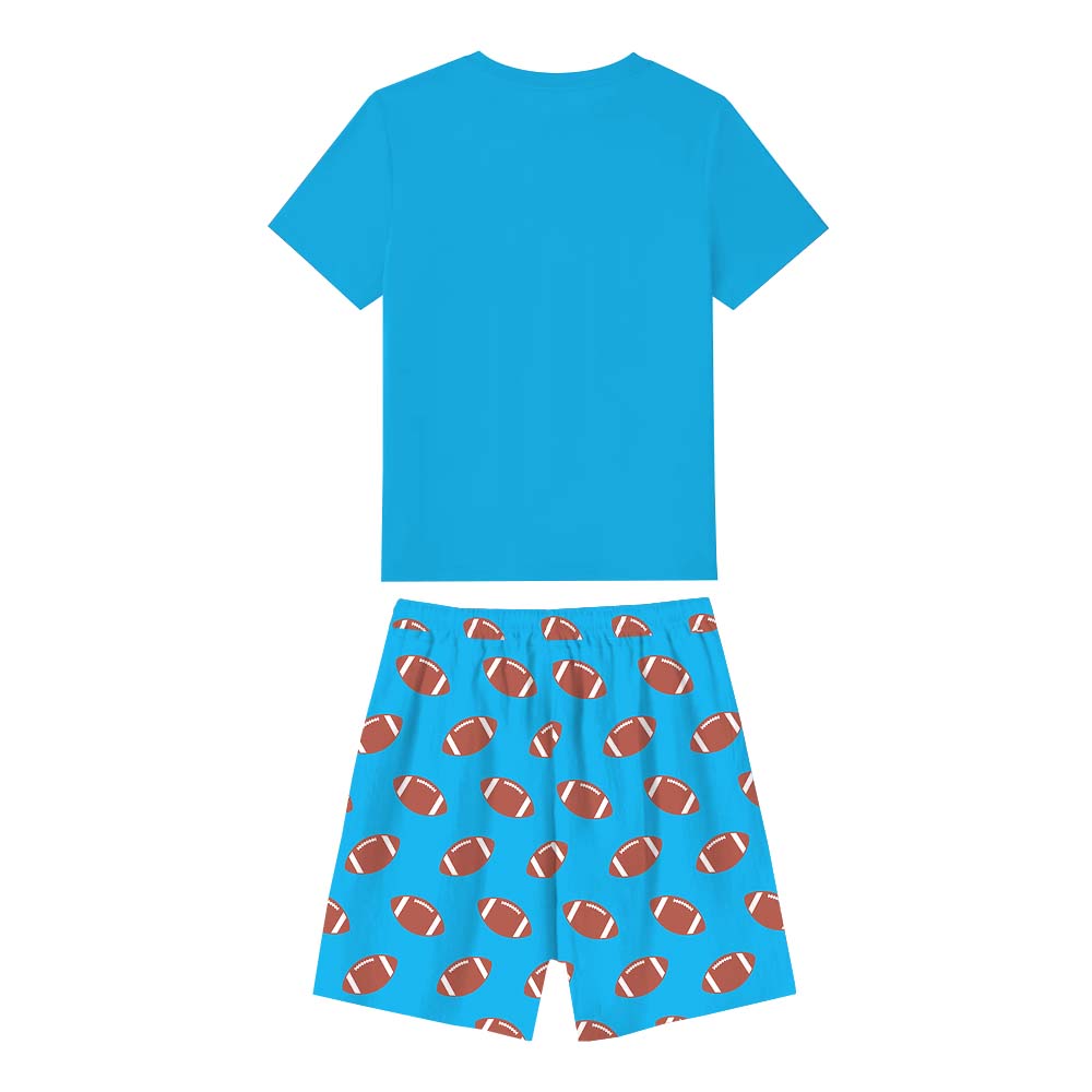 Customized Football Jammies Matching Short Sleeves Blue Customized Football Jammies Matching Short Sleeves Blue