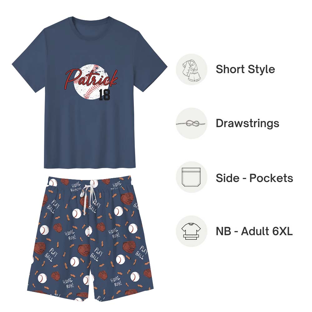 Baseball Team With Name Pajamas For Adults Short Sleeves Baseball Team With Name Pajamas For Adults Short Sleeves