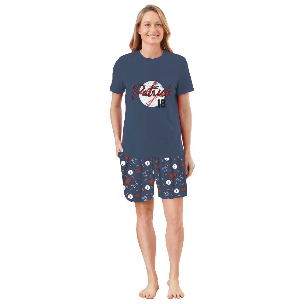 Baseball Team With Name Pajamas For Adults Short Sleeves Baseball Team With Name Pajamas For Adults Short Sleeves