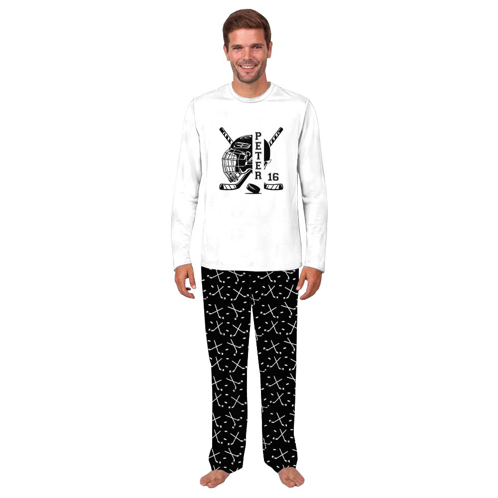 Custom Hockey Player Family PJs With Dog