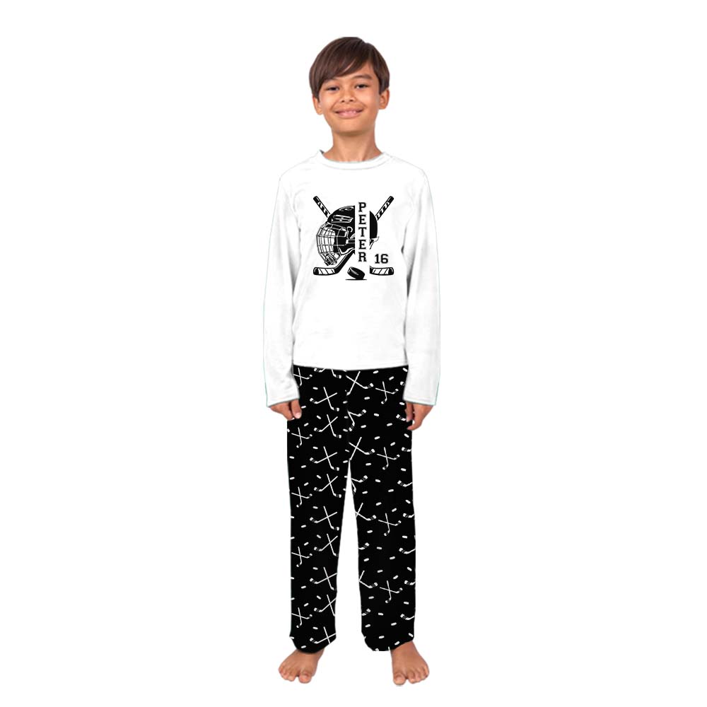 Custom Hockey Player Family PJs With Dog