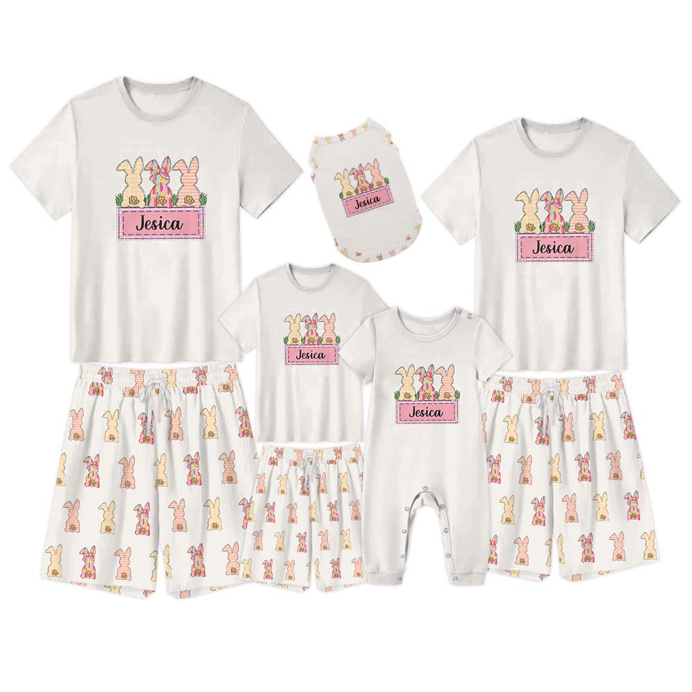 Cute Easter Bunny With Name Pajamas For Adults Short Sleeves Cute Easter Bunny With Name Pajamas For Adults Short Sleeves