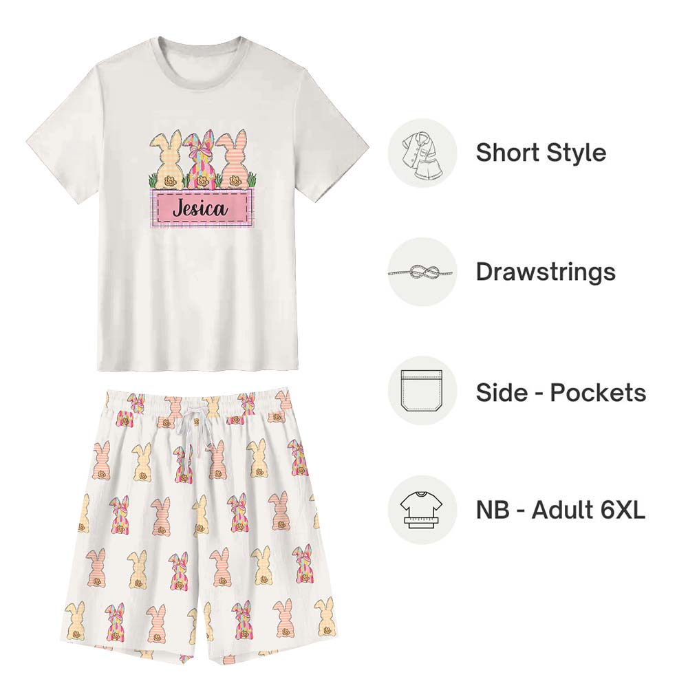 Cute Easter Bunny With Name Pajamas For Adults Short Sleeves Cute Easter Bunny With Name Pajamas For Adults Short Sleeves