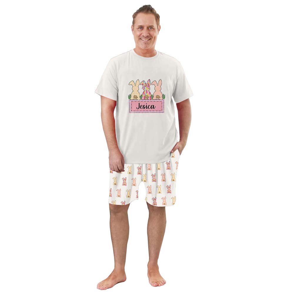 Cute Easter Bunny With Name Pajamas For Adults Short Sleeves Cute Easter Bunny With Name Pajamas For Adults Short Sleeves