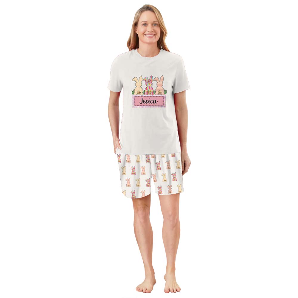 Cute Easter Bunny With Name Pajamas For Adults Short Sleeves Cute Easter Bunny With Name Pajamas For Adults Short Sleeves