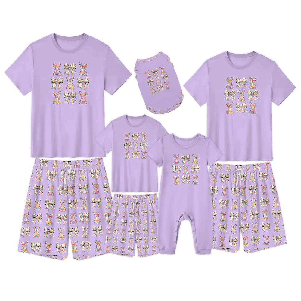 Cute Egg Hunt Bunny Easter Pajamas For Adults Short Sleeves Cute Egg Hunt Bunny Easter Pajamas For Adults Short Sleeves