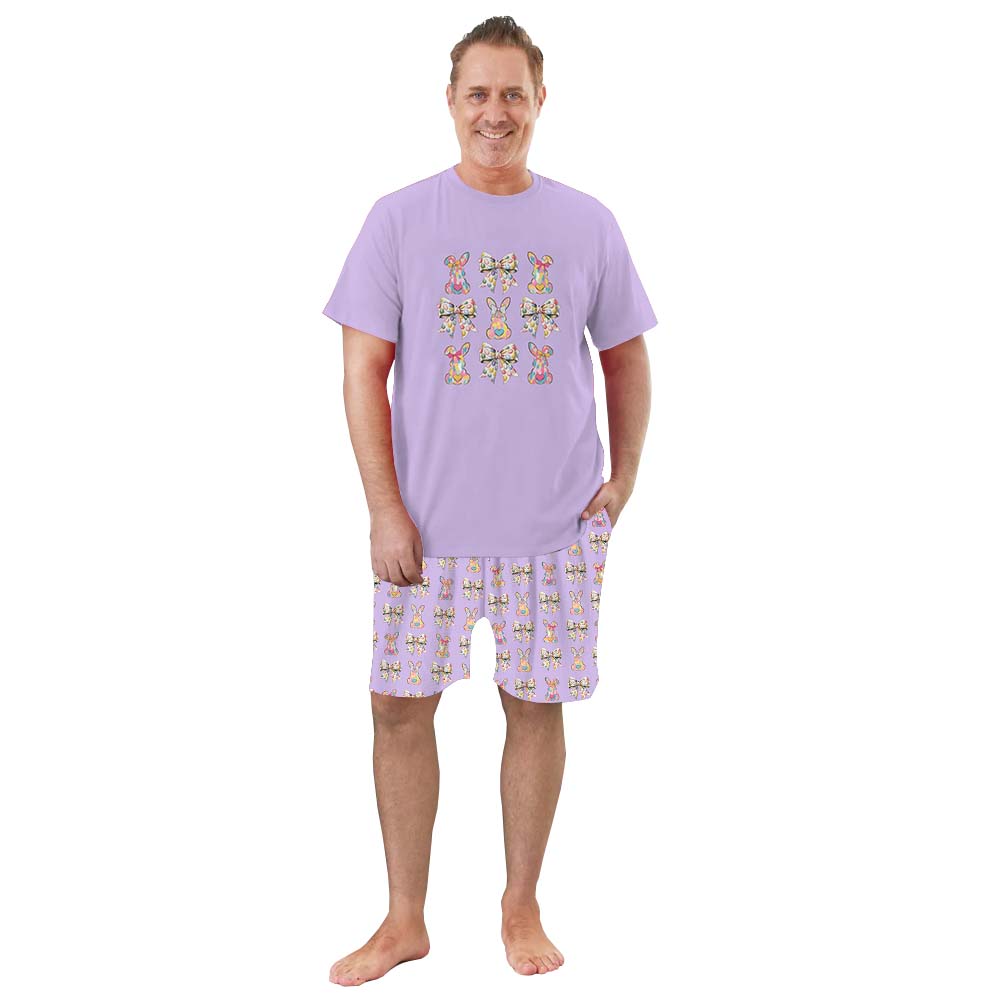 Cute Egg Hunt Bunny Easter Pajamas For Adults Short Sleeves Cute Egg Hunt Bunny Easter Pajamas For Adults Short Sleeves