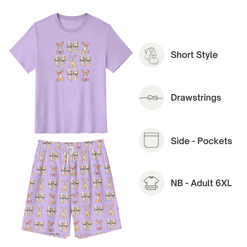 Cute Egg Hunt Bunny Easter Pajamas For Adults Short Sleeves Cute Egg Hunt Bunny Easter Pajamas For Adults Short Sleeves