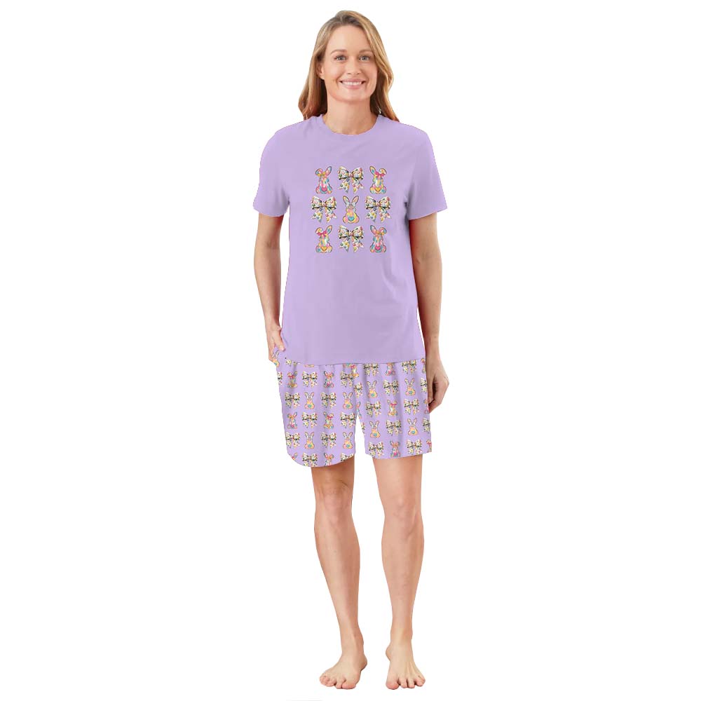 Cute Egg Hunt Bunny Easter Pajamas For Adults Short Sleeves Cute Egg Hunt Bunny Easter Pajamas For Adults Short Sleeves