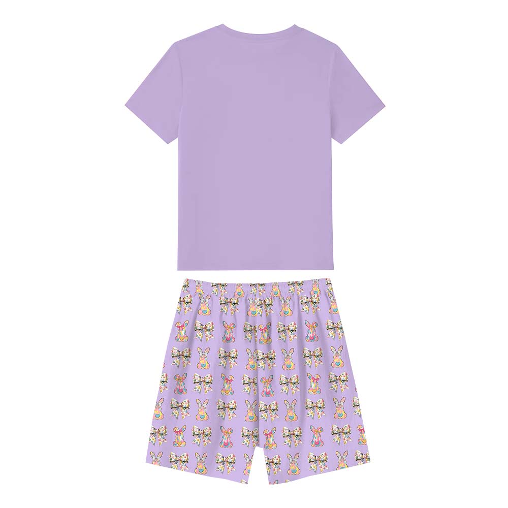 Cute Egg Hunt Bunny Easter Pajamas For Adults Short Sleeves Cute Egg Hunt Bunny Easter Pajamas For Adults Short Sleeves