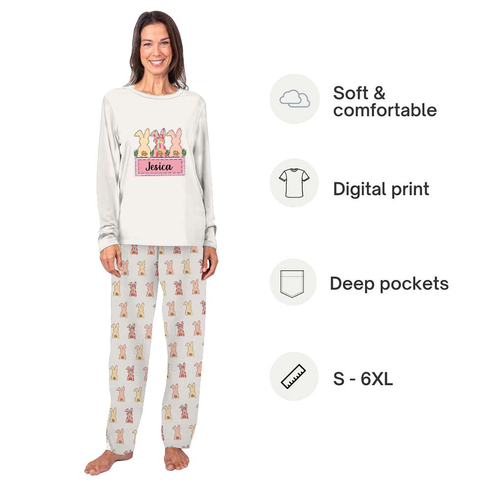 Custom Name Bunny Family Dog And Owner Matching Easter Pajamas Custom Name Bunny Family Dog And Owner Matching Easter Pajamas