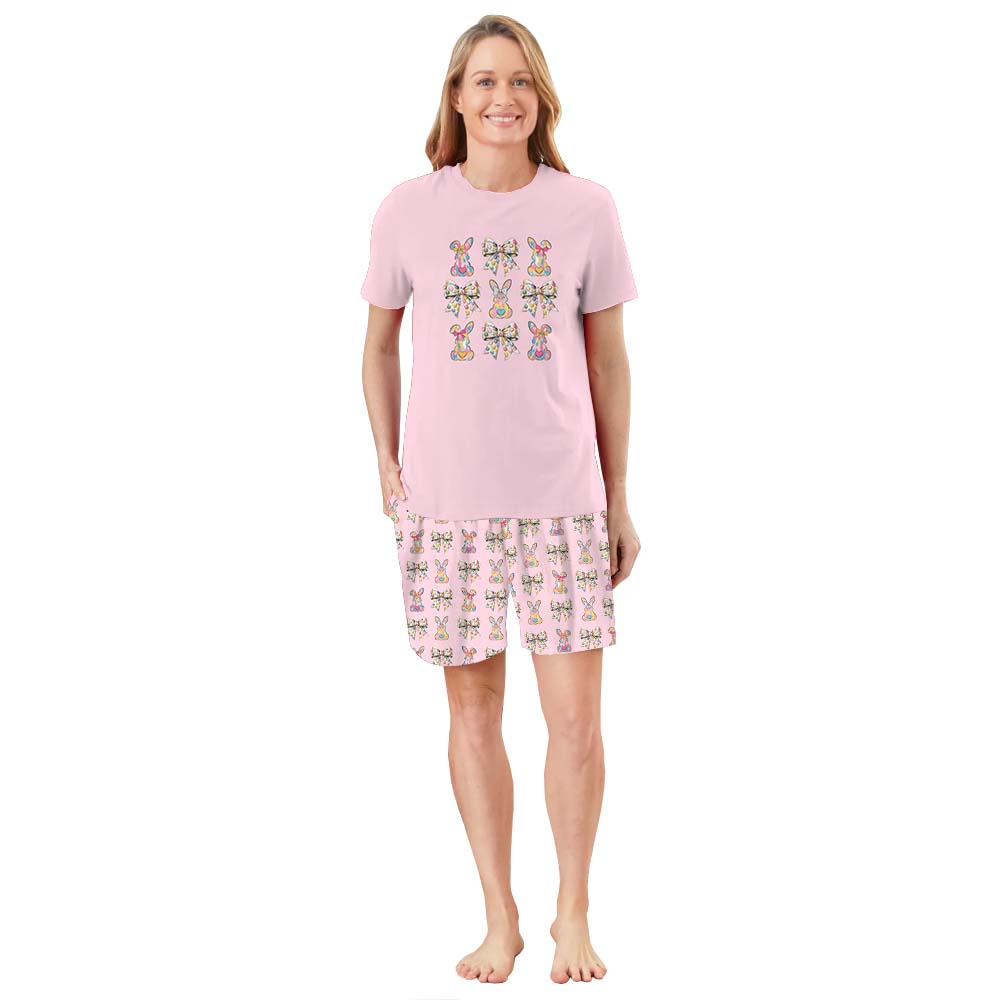 Coquette Easter Bow Easter Pajamas Short Sets Coquette Easter Bow Easter Pajamas Short Sets