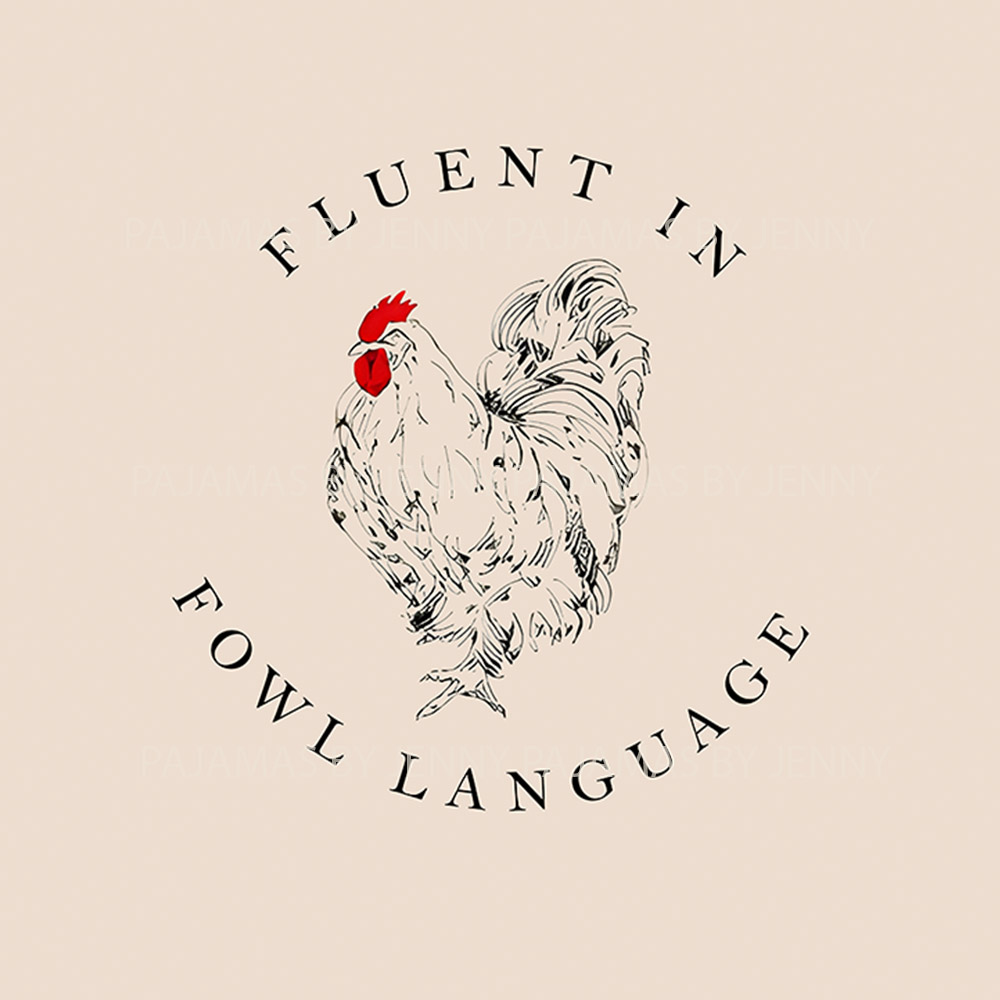 Chicken Print On Pajama Sets Saying Fluent In Fowl Language Beige Chicken Print On Pajama Sets Saying Fluent In Fowl Language Beige