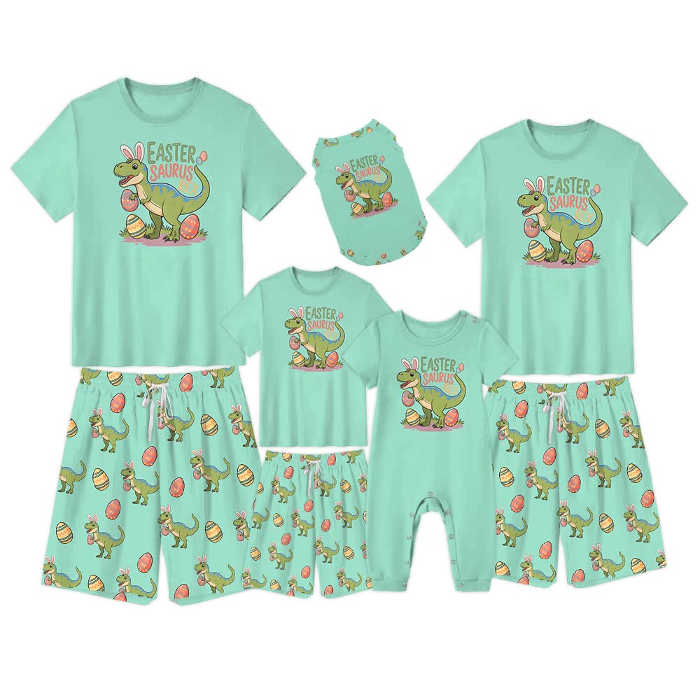 Lovely Dinosaur Easter Pajamas Short Sets Green Lovely Dinosaur Easter Pajamas Short Sets Green