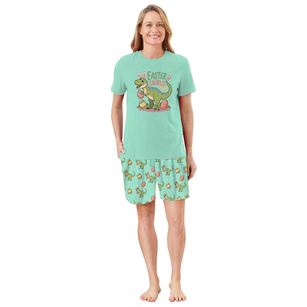 Lovely Dinosaur Easter Pajamas Short Sets Green Lovely Dinosaur Easter Pajamas Short Sets Green
