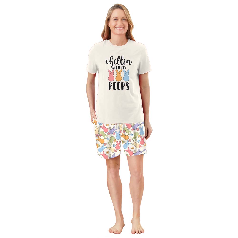 Chilling With My Peeps Easter Pajamas Short Sets Chilling With My Peeps Easter Pajamas Short Sets