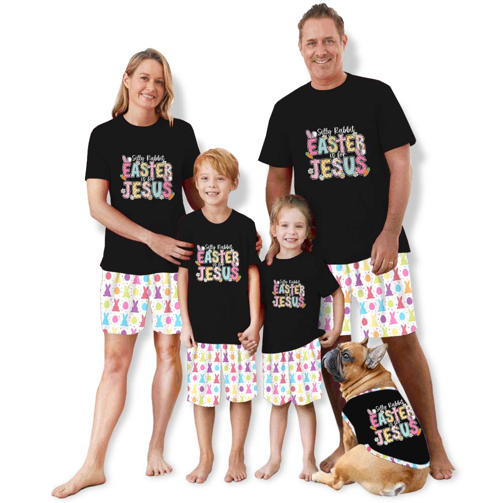 Silly Rabbit Easter Is For Jesus Easter Pajamas Short Sets Black Silly Rabbit Easter Is For Jesus Easter Pajamas Short Sets Black