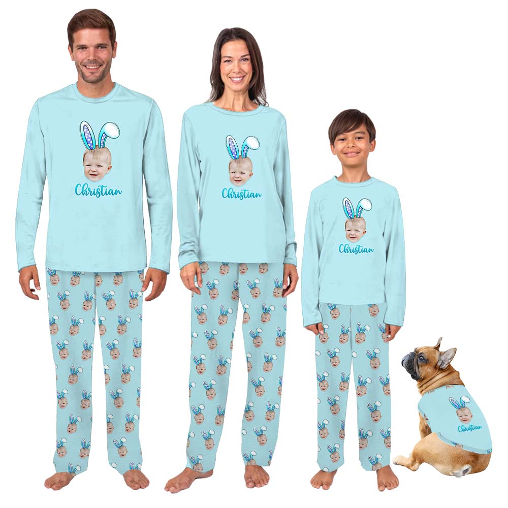 Custom Face Bunny Matching Easter Pajamas Custom Face Bunny Matching Easter Pajamas