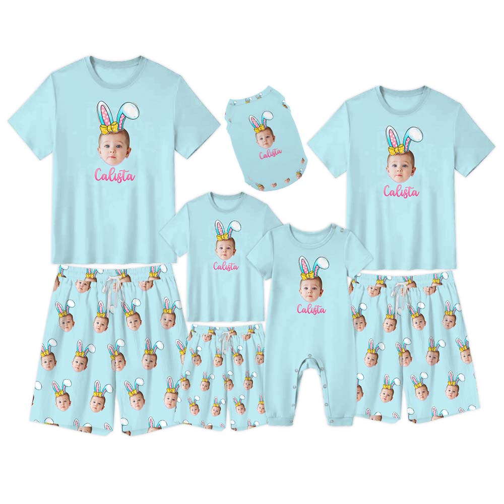 Cute Custom Face Easter Pajamas For Adults Short Sleeves Cute Custom Face Easter Pajamas For Adults Short Sleeves