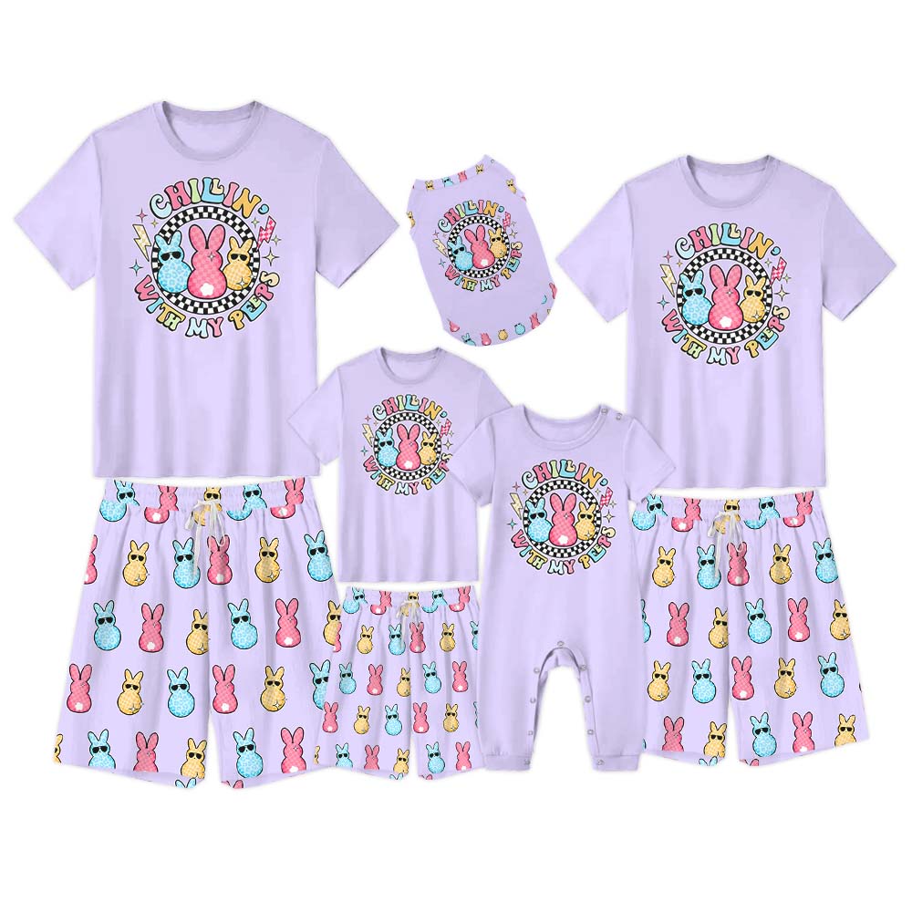 Bunny Easter Pajamas Tshirts And Shorts Purple Bunny Easter Pajamas Tshirts And Shorts Purple