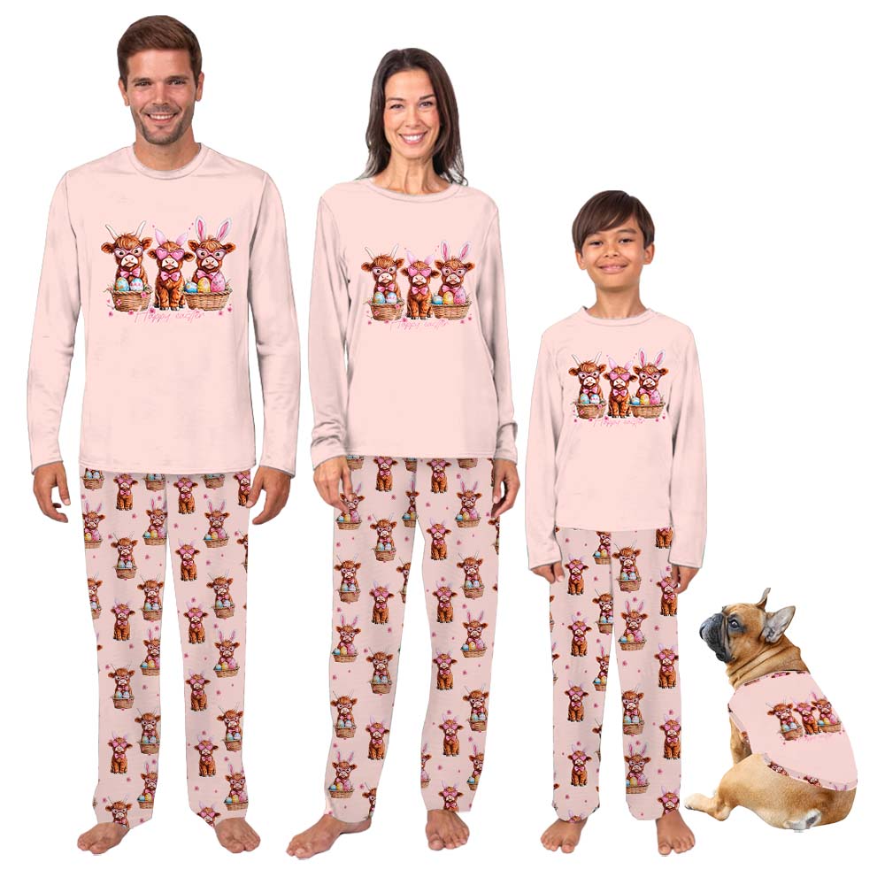 Cute Highland Cow Plus Size Easter Pajamas For Adults