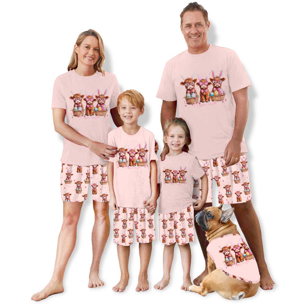 Easter Day Highland Cow Pajamas Short Sets