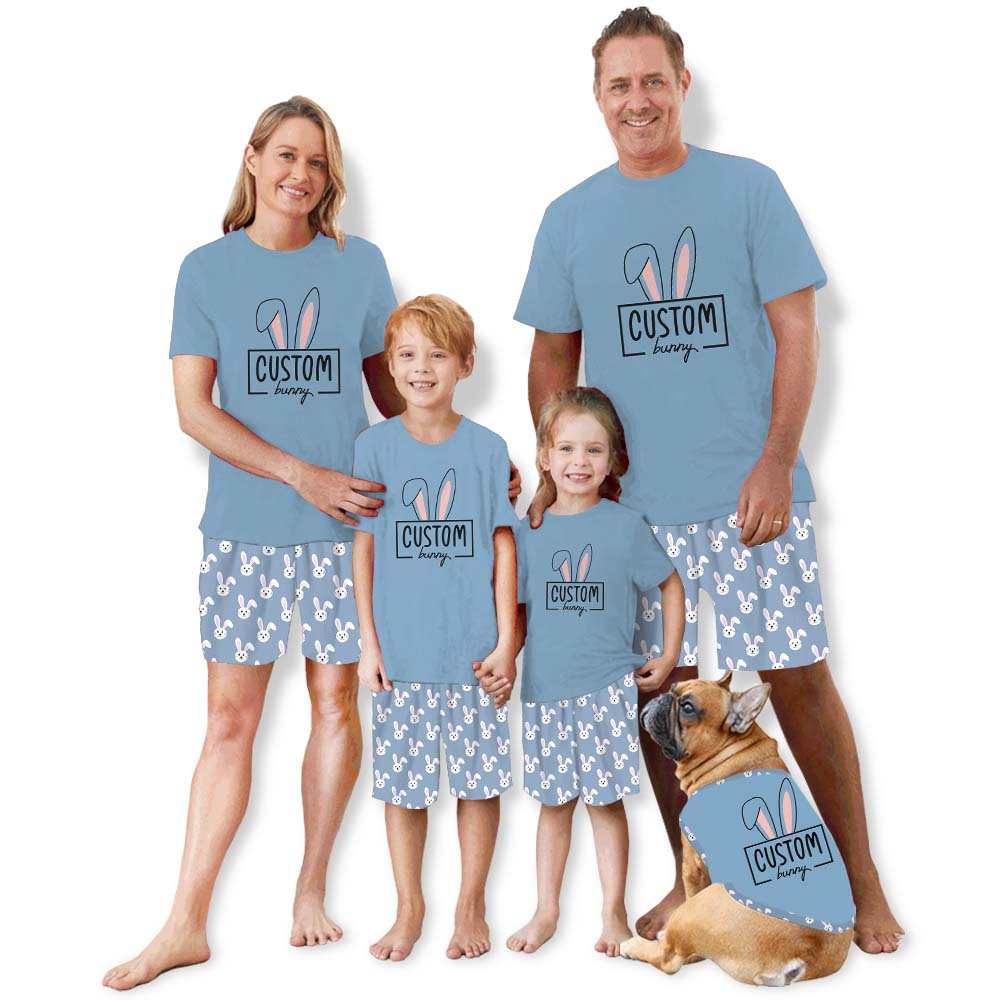 Personalized Easter Bunny Pajamas Tshirts And Shorts Blue Personalized Easter Bunny Pajamas Tshirts And Shorts Blue